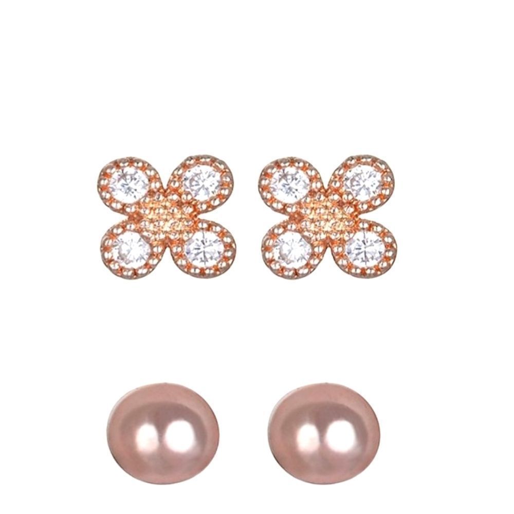 New! Lauren Conrad 2 Pairs Rose Gold Stud and Flower Earrings